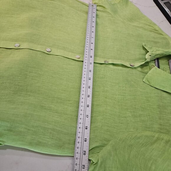 120% Lino Shirt Dress Lime Green Midi Linen Size XL or Italy 48 Belted Boho - Picture 12 of 15